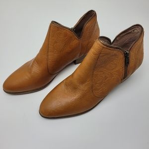 Heiress filigree embossed leather ankle bootie